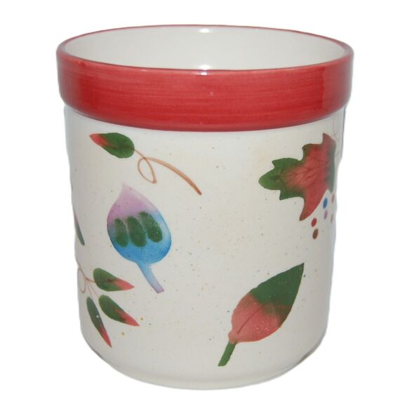 HALLMARK AUTUMN FALL LEAVES APOTHECARY JAR KITCHEN CERAMIC CANDLE HOLDER NO LID - Picture 3 of 6